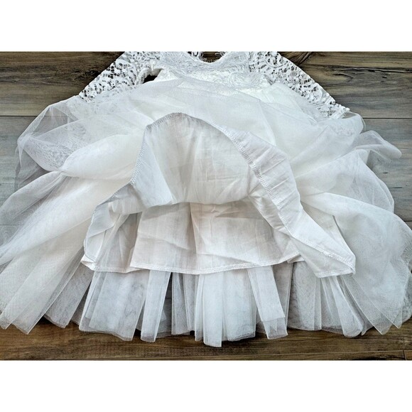 2Bunnies Girl's Long Sleeve Lace Top Tulle Maxi Dress, White, 12months NWT - Picture 3 of 7